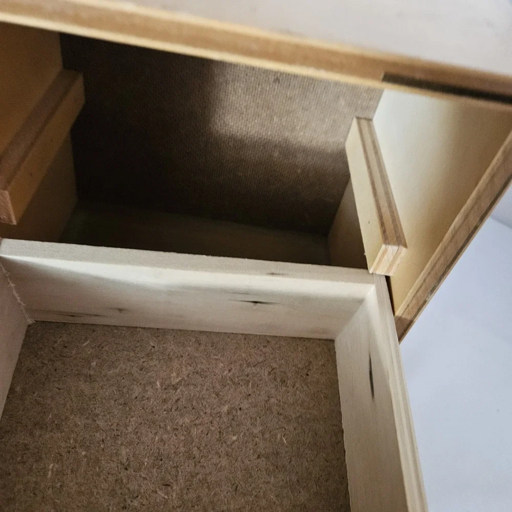 Vintage Mini Dresser Chest Drawers Jewelry Box Maple Brass Doll Furniture